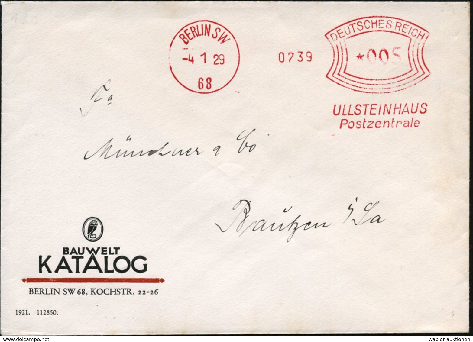 BERLIN SW/ 68/ ULLSTEINHAUS/ Postzentrale 1929 (4.1.) AFS = Jüdisches Verlagshaus, Von Den Nazis "arisiert" (siehe Lose  - Judaísmo