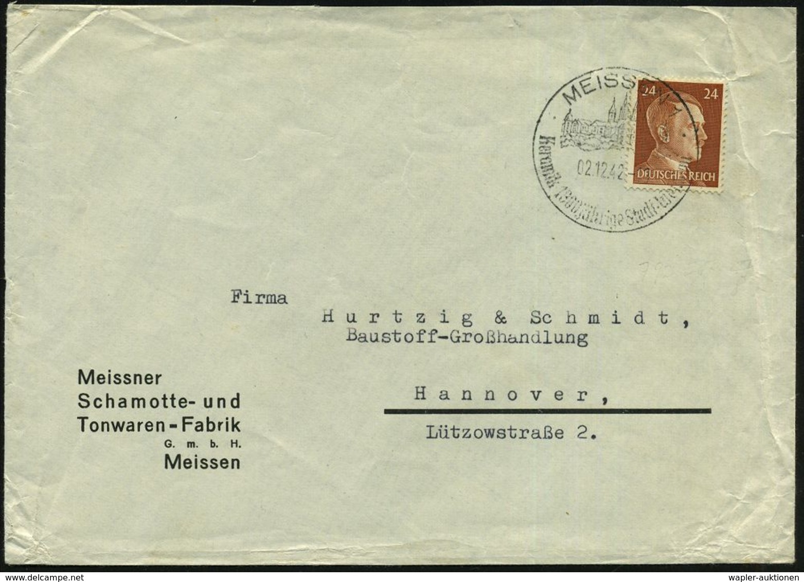 MEISSEN 1/ Keramik 1000jähr.Stadt Weinbau 1942 (2.12.) HWSt In Antiqua-Buchstaben (Dom) Auf Firmen-Bf: Meissner Schamott - Porcelaine