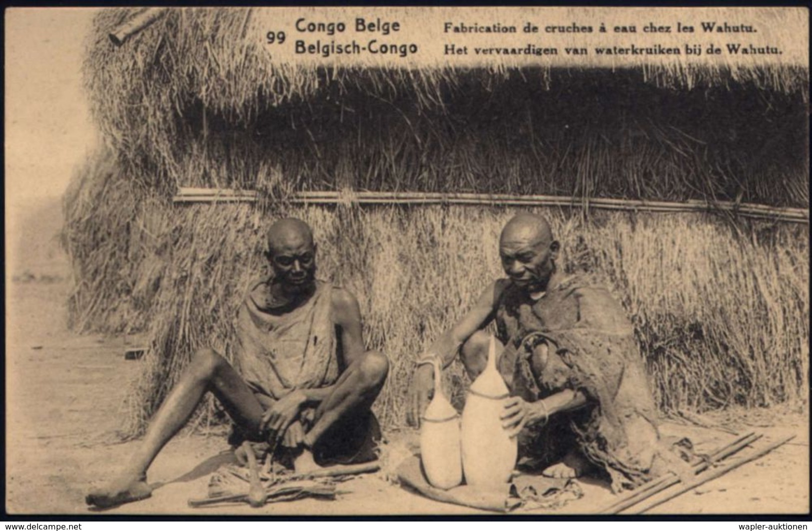 BELGISCH-KONGO 1923 (29.6.) 15 C. BiP Palme, Grün: Fabrication De Cruches à Eau Chez Les Wahutu (Wahutu-Männer Mit Wasse - Porzellan