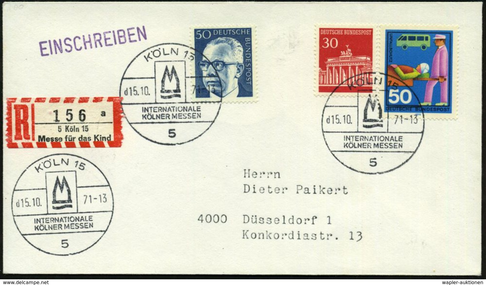 5 KÖLN 15/ INT./ KÖLNER MESSEN 1971 (15.10.) SSt + Sonder-RZ: 5 Köln 15/a/Messe Für Das Kind (NEZ Nr.9 A, IV. Auflage, U - Autres & Non Classés