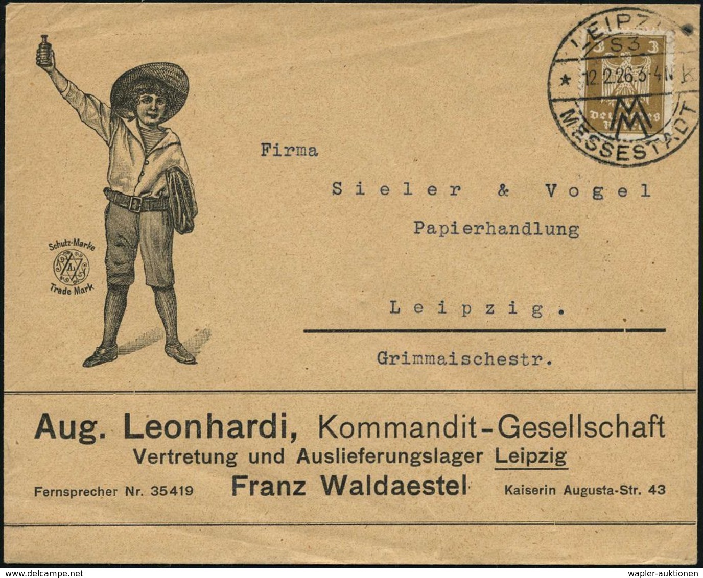 LEIPZIG/ S 3/ *k/ MM/ MESSESTADT 1926 (12.2.) HWSt Auf Monochromen Reklame-Bf.: Aug. Leonhardi KG.. = Schüler Mit Schult - Otros & Sin Clasificación