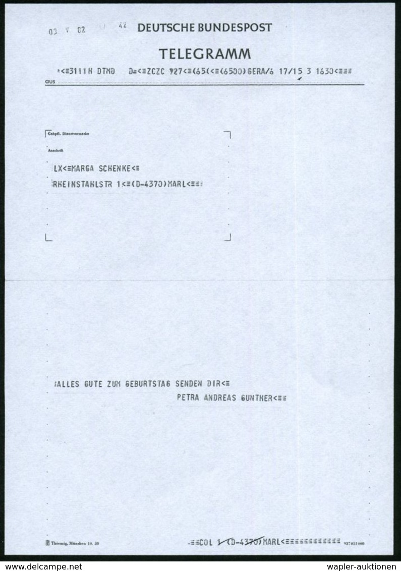 B.R.D. 1982 (Nov.) Schmuckblatt-Telegramm: Geburt = Gähnendes Baby (Foto: Taylor U. Taylor) Vs. Gedrucktes, Stilis. Post - Altri & Non Classificati