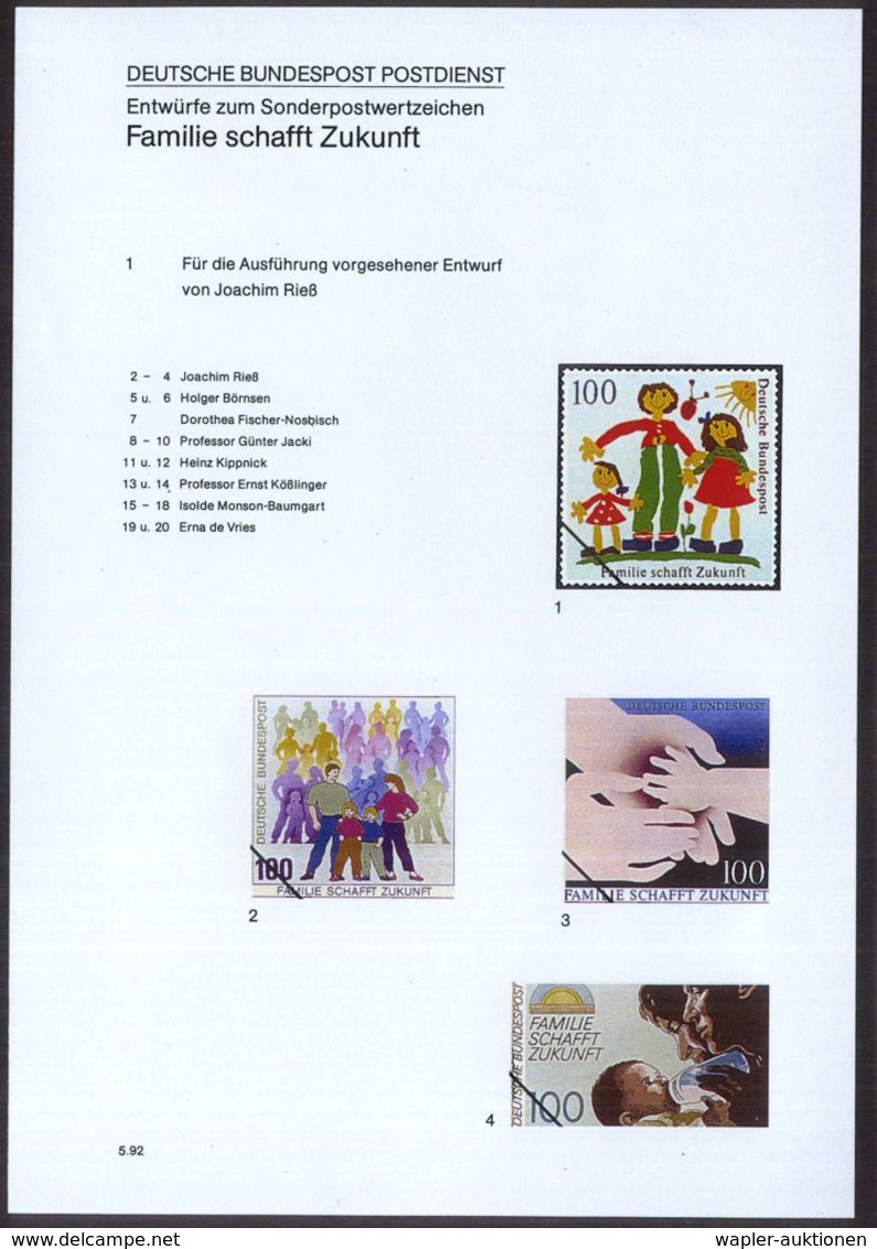 B.R.D. 1992 (Mai) 100 Pf. "Familie Schafft Zukunft", 20 Verschied. Color-Alternativ-Entwürfe D. Bundesdruckerei Auf 4 En - Otros & Sin Clasificación