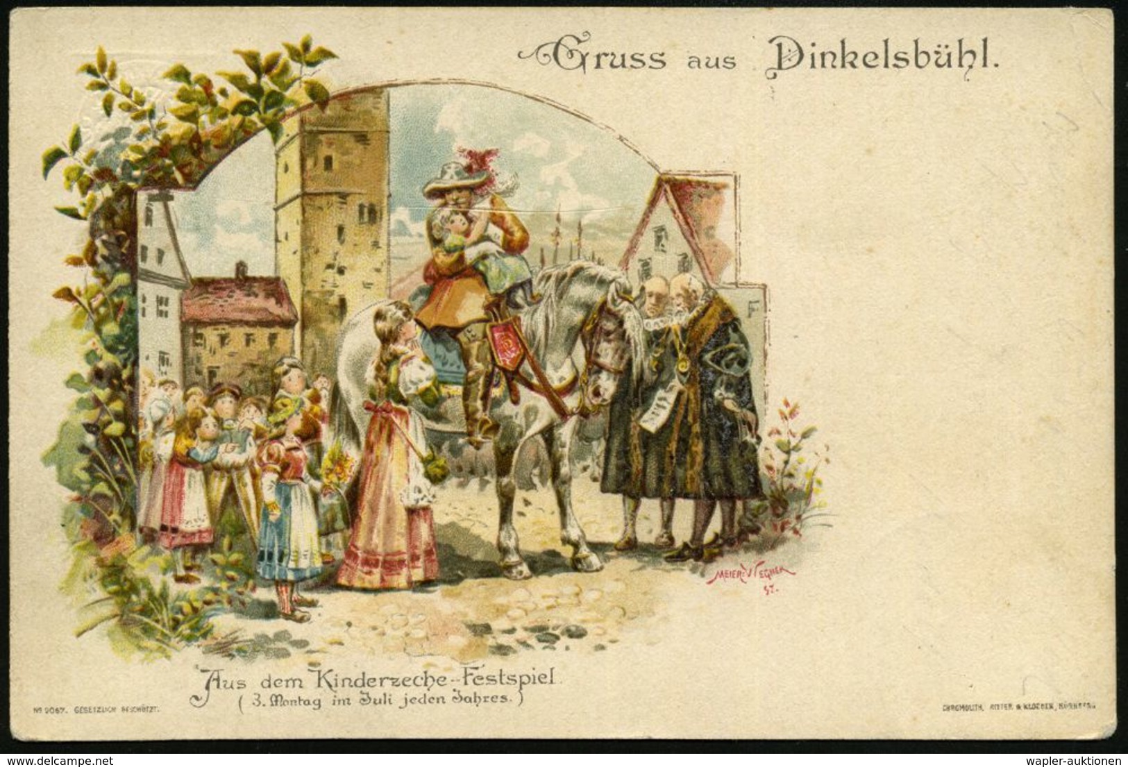 DINKELSBÜHL 1898 (Jan.) 1K Auf PP 5 Pf. Wappen, Grün: Kinderzeche-Festspiel = Reiter M. Kindern/Ratsherren =  Schwed. Ob - Autres & Non Classés