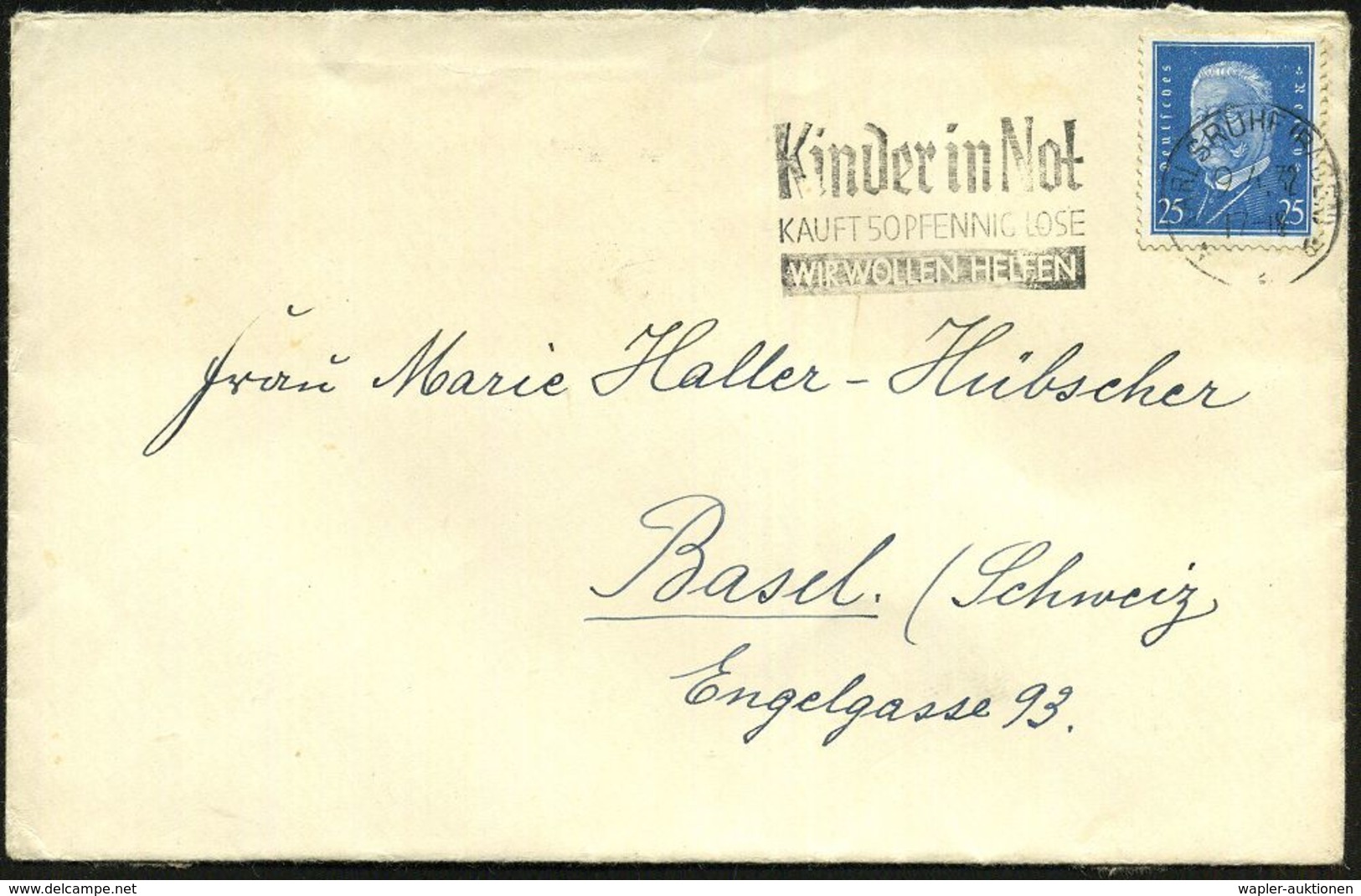 KARLSRUHE (BADEN)/ *2c/ Kinder In Not/ KAUFT 50 PFENNIG-LOSE/ WIR WOLLEN HELFEN 1932 (Apr.) Seltener MWSt Auf Ausl.-Bf., - Autres & Non Classés