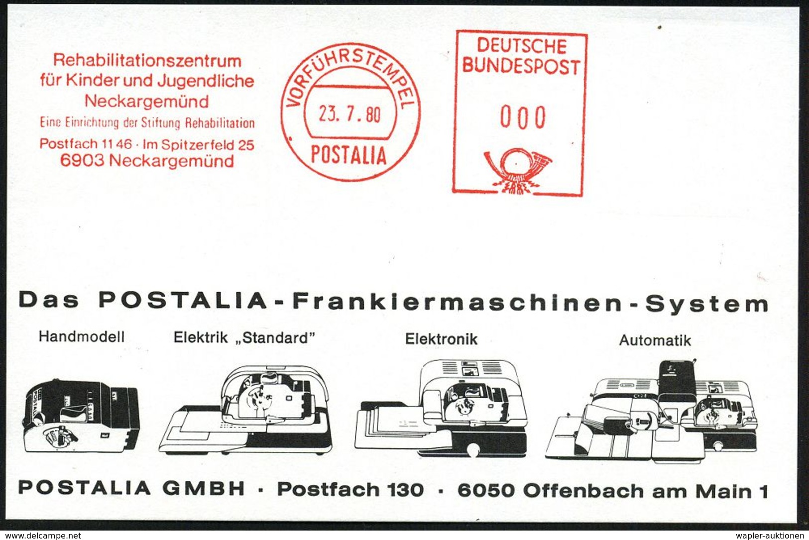 6903 Neckargemünd 1980 (23.7.) AFS: VORFÜHRSTEMPEL/POSTALIA/ Rehabilitationszentrum/für Kinder U.Jugendliche.. , Seltene - Autres & Non Classés