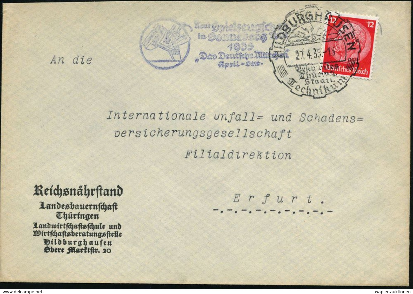 HILDBURGHAUSEN/ Bekanntes/ Thüring./ Staatl./ Technikum 1935 (27.4.) Seltener HWSt (Propeller) + Amtl. HdN: Neue Spielze - Non Classés