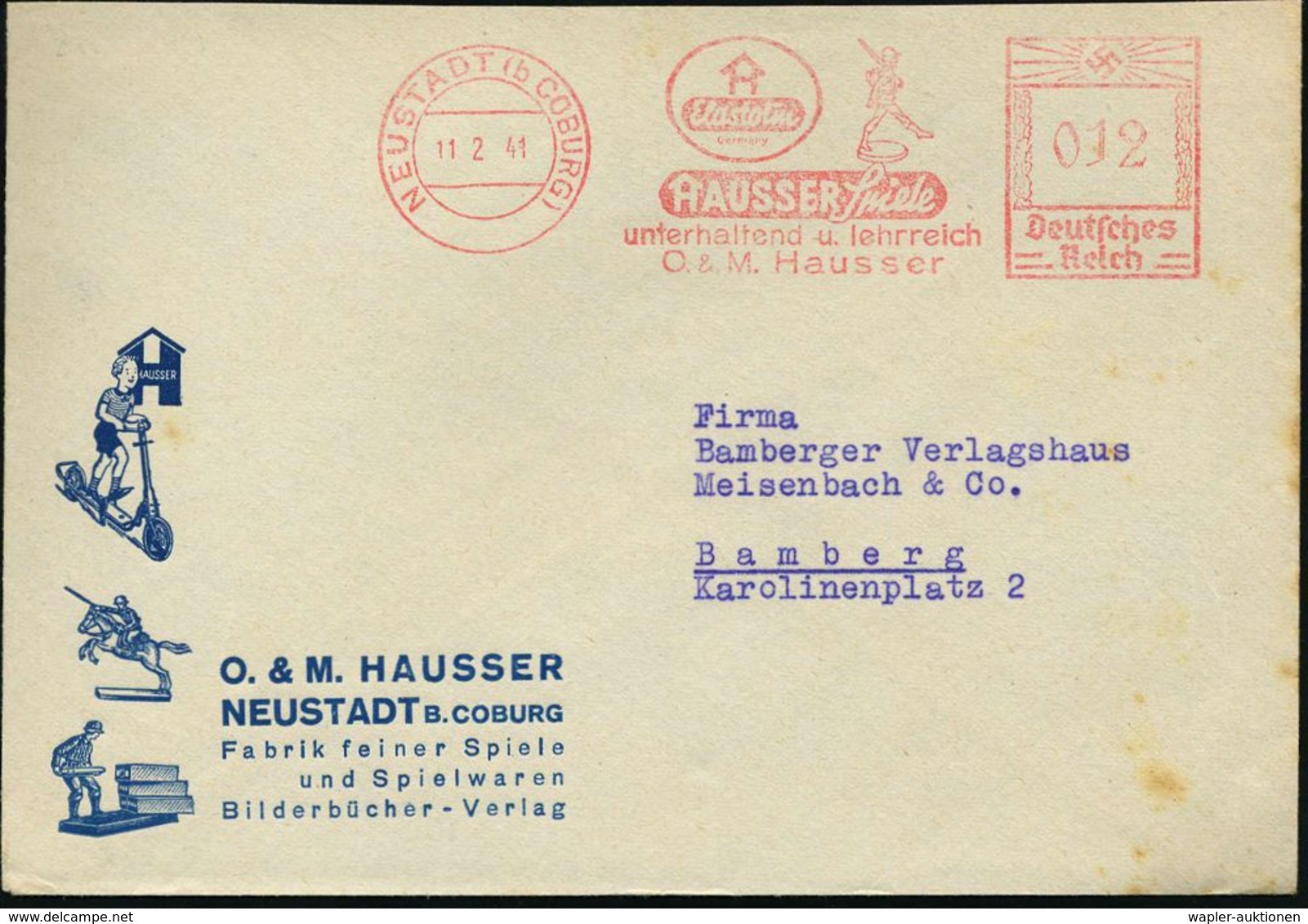 NEUSTADT (b COBURG)/ Elastolin/ HAUSSER Spiele.. 1941 (11.2.) Dekorat. AFS = Modell Wehrmachtssoldat (im Stechschritt) R - Non Classés