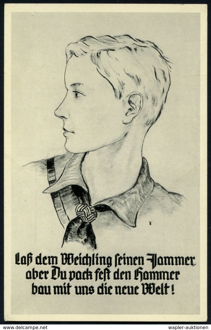 Berlin 1935 (31.7.) S/w.-Propaganda-Künstler-Ak.: Laß Dem Weichling Seinen Jammer.. = HJ-Junge , Bahn-Oval + AS.: Berlin - Sonstige & Ohne Zuordnung