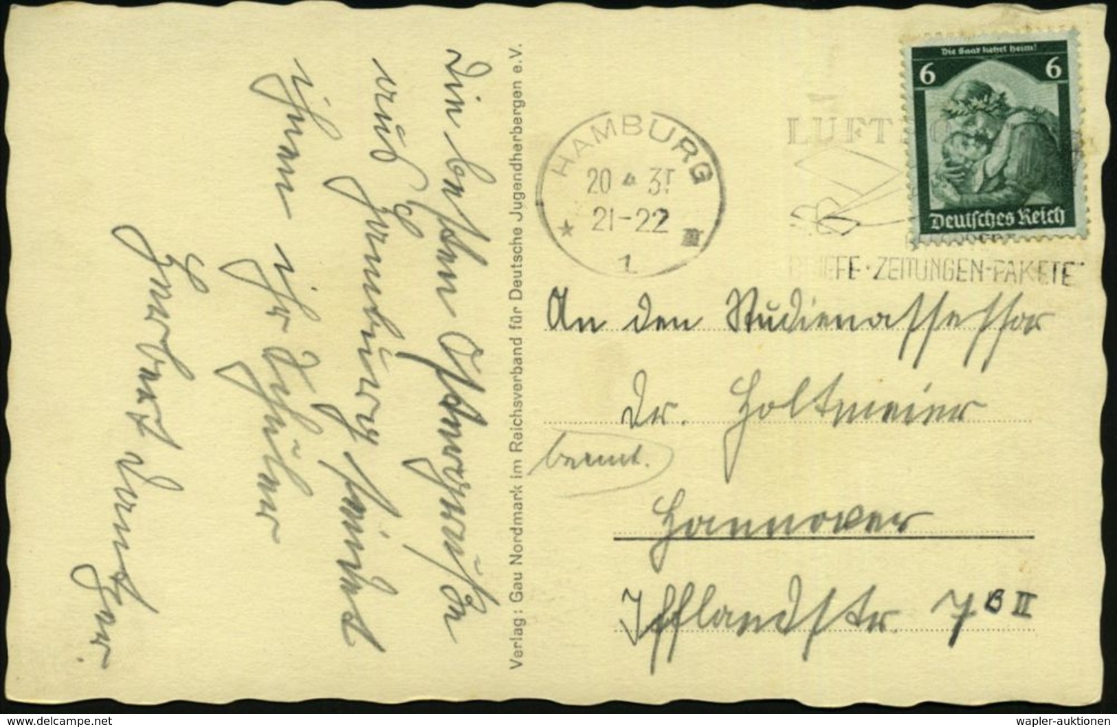 Hamburg 1935 (20.4.) S/w.-Foto-Ak.: Schwimmende Groß-Jugendherberge "Hein Godenwind" (mit Hakenkreuz-Flagge U. Wimpeln)  - Autres & Non Classés