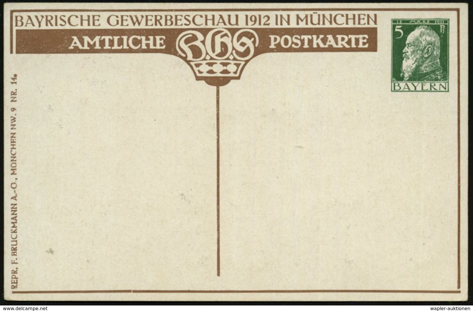 MÜNCHEN/ BAYER.GEWERBESCHAU 1912 PP 5 Pf. Luitpold Grün: Kunstmaler Mit Palette, Pinseln (u. Münchener Kindl, Handwerker - Altri & Non Classificati