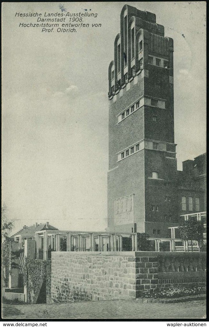 DARMSTADT/ *1p 1908 (27.7.) 1K-Gitter Auf S/w.-Sonderkarte: HESS. LANDES-AUSSTELLUNG FREIE U. ANGEWANDTE KUNST = Mathild - Autres & Non Classés