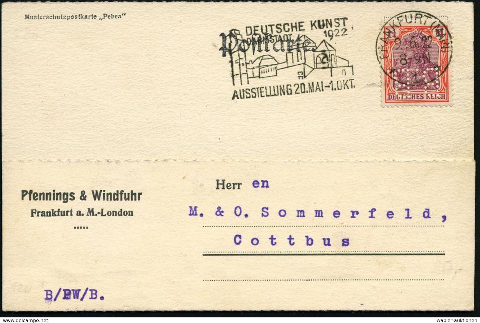 FRANKFURT (MAIN)/ *1*/ DEUTSCHE KUNST/ AUSSTELLUNG 1922 (9.6.) Seltener MWSt = Jugendstil-Ausstellung-Komplex Darmstadt  - Other & Unclassified