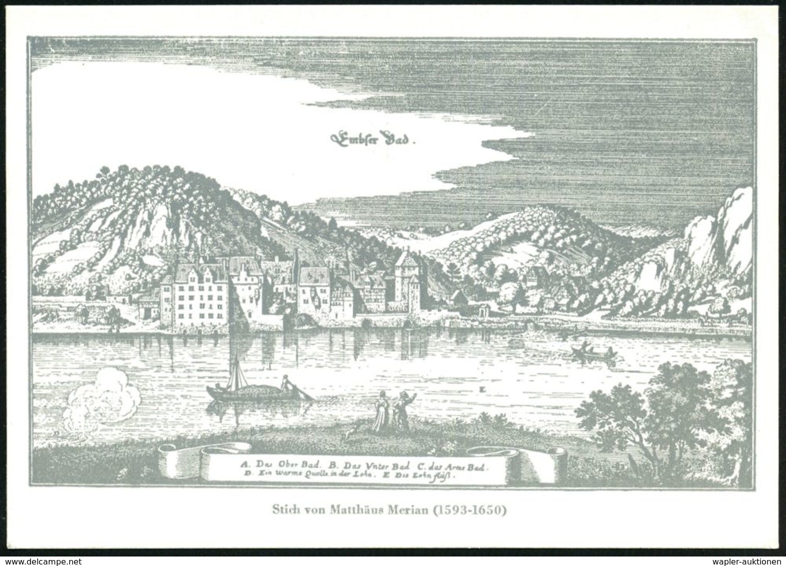 Bad Ems 1960 PP 7 Pf. Heuss II: Bad Ems/Stich V. Matthäus Merian (Abs. Dr.Hoepners Sanatorium) Ungebr. (Mi.PP 20/Berlin) - Autres & Non Classés