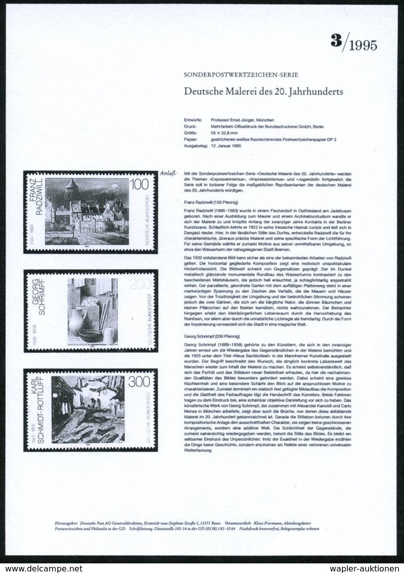 B.R.D. 1995 (Jan.) "Deutsche Malerei 20. Jhdt.", Kompl. Satz = 100 Pf. F. Radziwil ("Wasserturm Bremen") 200 Pf. G. Schr - Autres & Non Classés