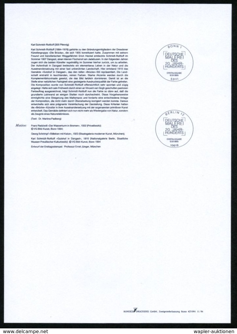 B.R.D. 1995 (Jan.) "Deutsche Malerei 20. Jhdt.", Kompl. Satz = 100 Pf. F. Radziwil ("Wasserturm Bremen") 200 Pf. G. Schr - Autres & Non Classés