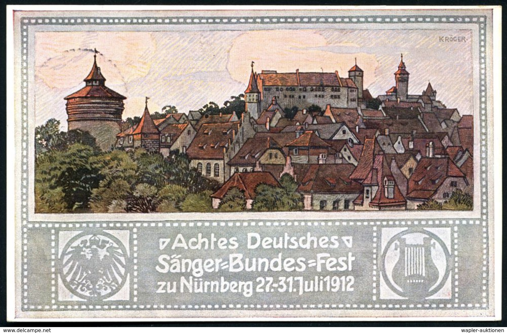 NÜRNBERG/ 8.DT.SÄNGER-BUNDESFEST 1912 (29.7.) SSt In Mühlradform Glasklar Auf Passender PP 5 Pf. Luitpold, Grün: Achtes  - Autres & Non Classés