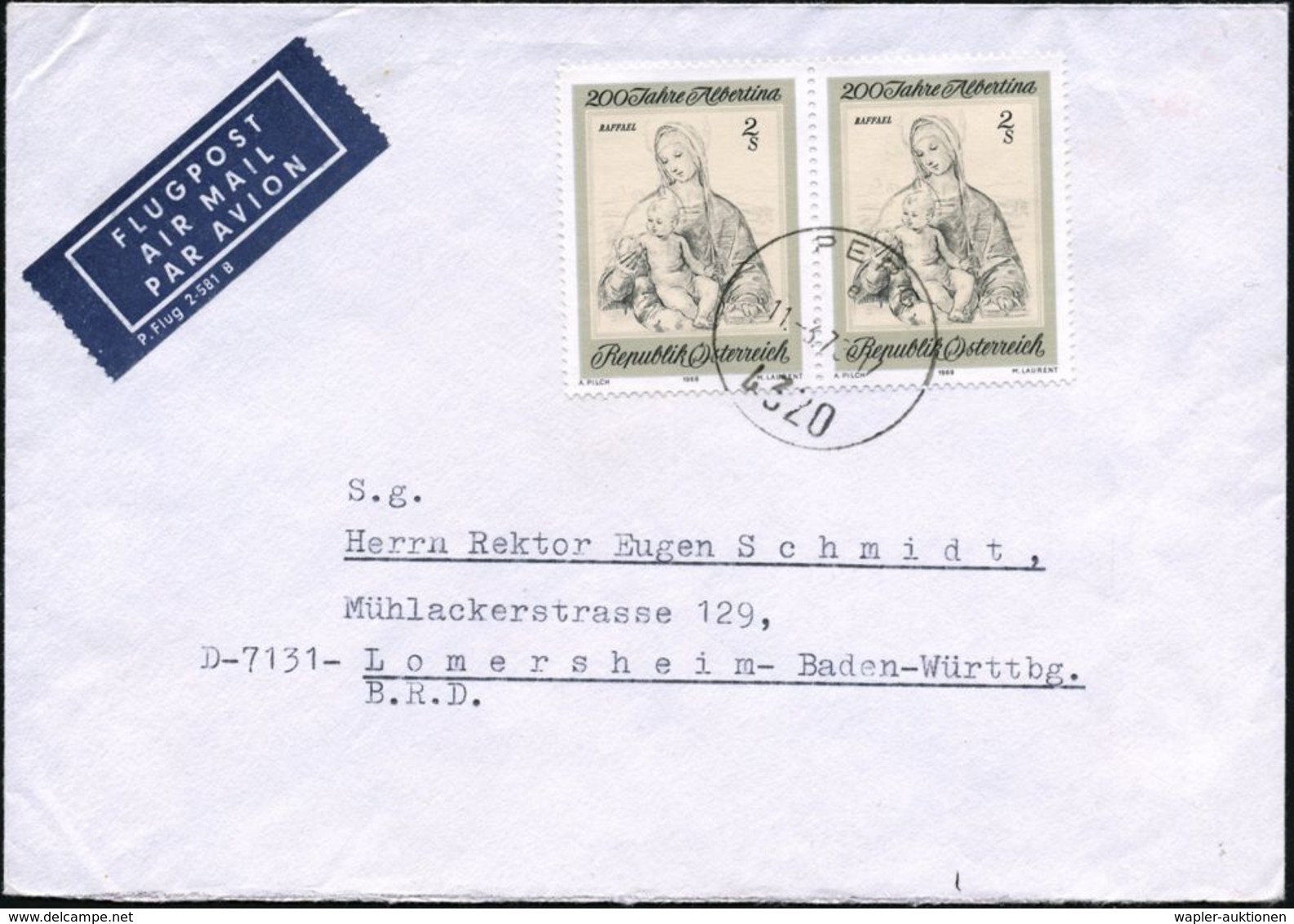 ÖSTERREICH 1970 (11.3.) 2 S. "200 Jahre Albertina" =  Raffael "Madonna Mit Dem Granatapfel", Reine MeF: 2 Stück , Klar G - Autres & Non Classés