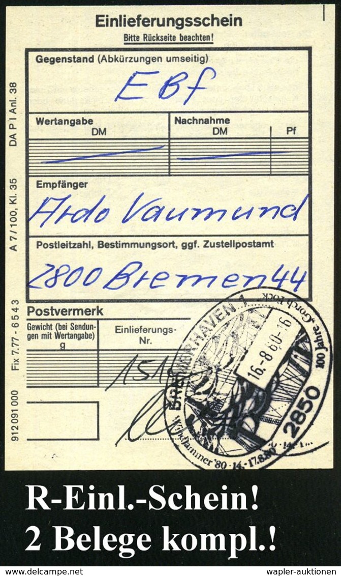 2850 BREMERHAVEN 1/ ..100 JAHRE "Gorch Fock" 1980 (16.8.) SSt (Takelage) 2x Auf 3 X 60 Pf. Gorch Fock = Pseudonym Des Di - Ecrivains