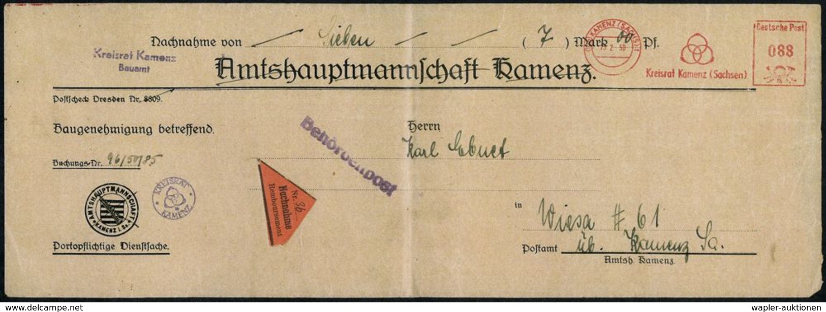 (10a) KAMENZ/ Kreisrat Kamenz (Sachsen) 1950 (13.2.) AFS 088 Pf. = 3 Ringe Aus Lessings "Nathan Der Weise" + Motivgleich - Ecrivains