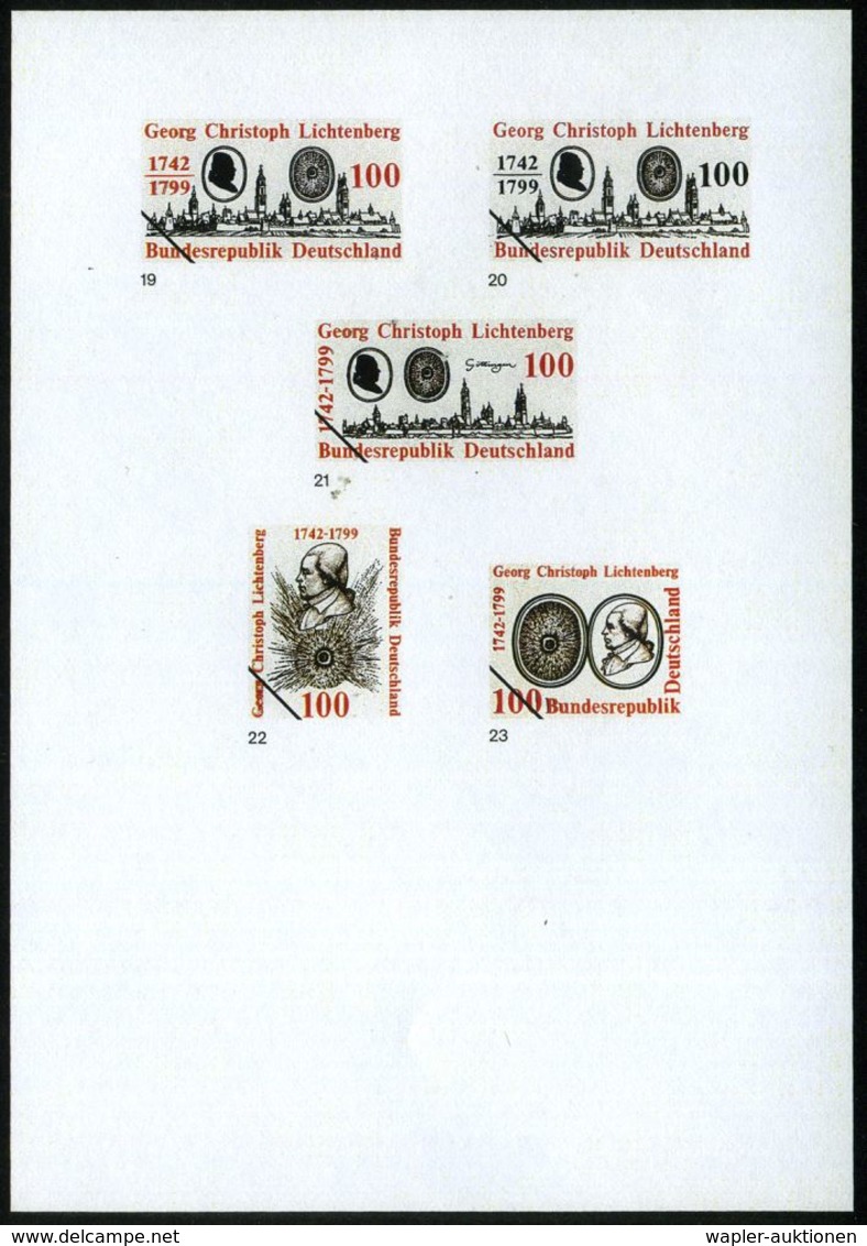 B.R.D. 1992 (Apr.) 100 Pf. "250. Geburtstag Georg Christoph Lichtenberg", 23 Verschied. Color-Alternativ-Entwürfe D. Bun - Ecrivains