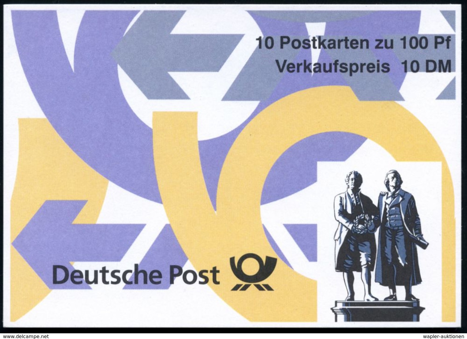 B.R.D. 1998 Amtl. Postkartenheft "Deutsche Post" ,10 X 100 Pf. Goethe/Schiller-Denkmal (Weimar) Kompl. Postfr. (Mi.PH 1) - Ecrivains