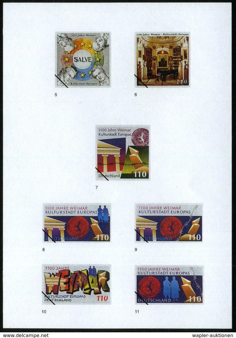 B.R.D. 1998 (Nov.) 110 Pf. "1100 Jahre Weimar", 25 Verschied. Color-Alternativ-Entwürfe D. Bundesdruckerei Auf 5 Entwurf - Ecrivains