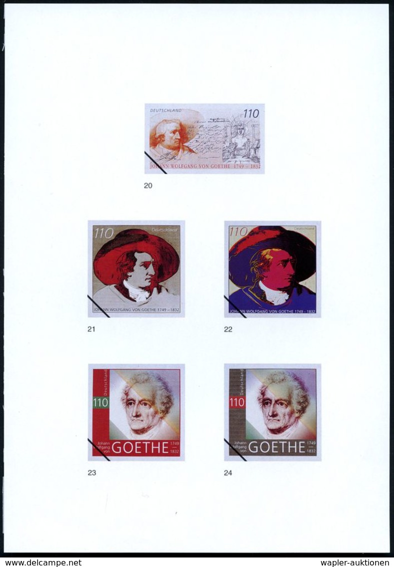 B.R.D. 1999 (Juni) 110 Pf. "250. Geburtstag Joh. W. V.Goethe", 27 Verschied. Color-Alternativ-Entwürfe Der Bundesdrucker - Ecrivains