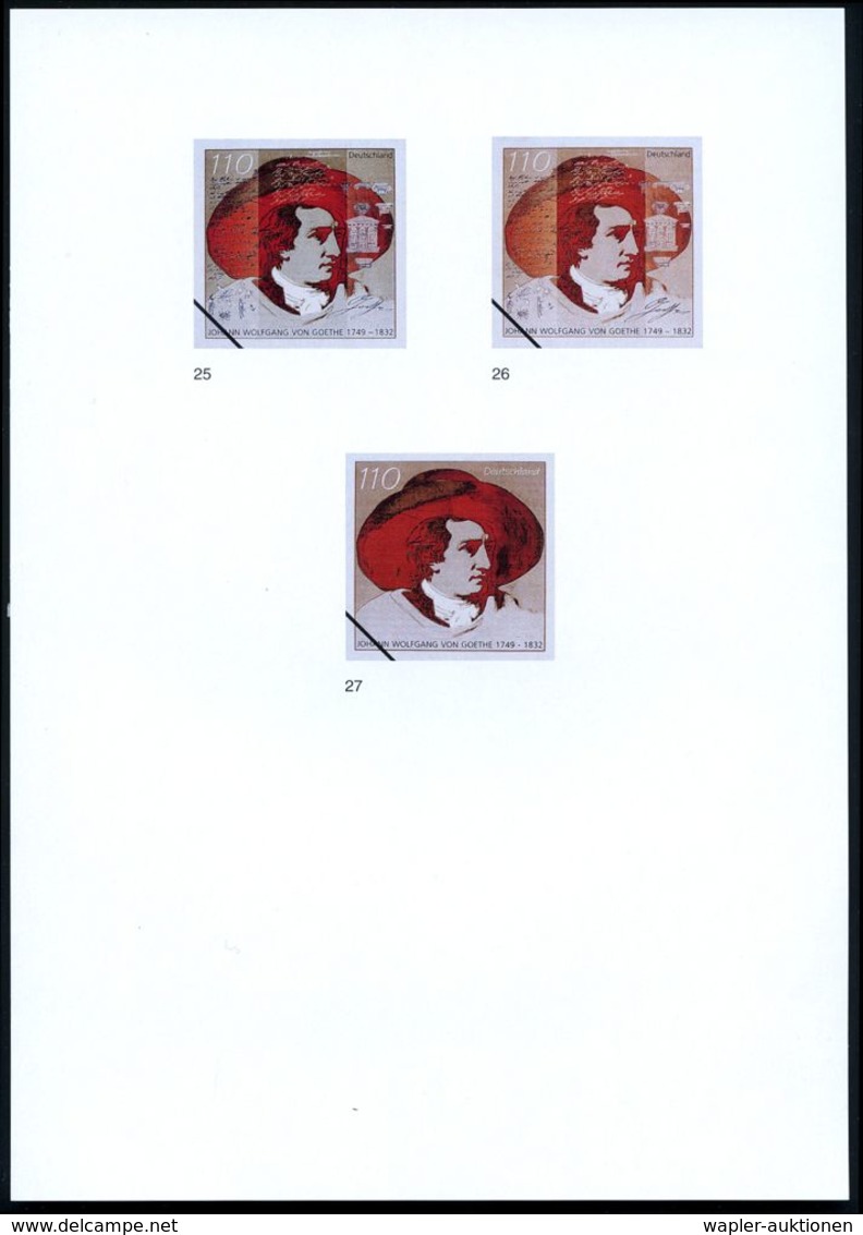 B.R.D. 1999 (Juni) 110 Pf. "250. Geburtstag Joh. W. V.Goethe", 27 Verschied. Color-Alternativ-Entwürfe Der Bundesdrucker - Ecrivains