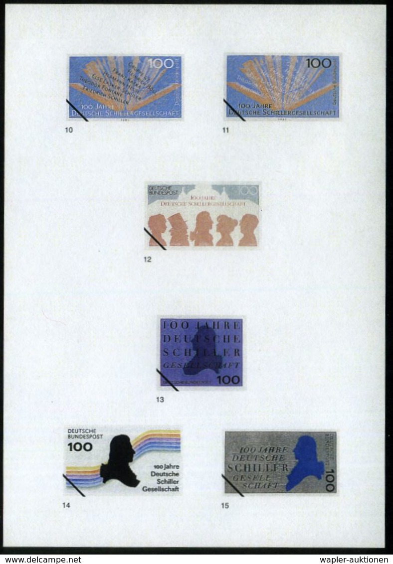B.R.D. 1995 (März) 100 Pf. "100 Jahre Deutsche Schillergesellschaft", 15 Verschied. Color-Alternativ-Entwürfe D.Bundesdr - Ecrivains