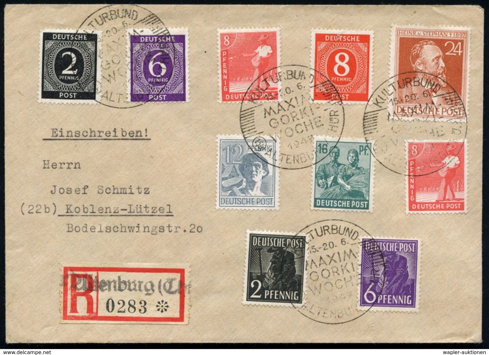 (15b) ALTENBURG-THÜR/ MAXIM-/ GORKI-/ WOCHE 1947 (Juni) SSt 4x (1x Teils Etw.undeutl.) + Provis.RZ: Altenburg (Thür), Fe - Escritores