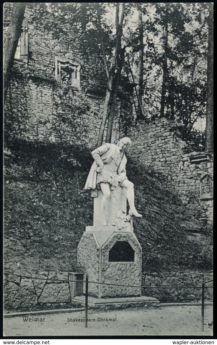 WEIMAR/ +1e 1914 (24.6.) 1K-Gitter Auf S/w.-Foto-Ak.:  Weimar, Shakespeare-Denkmal , Bedarfs-Inl.-Kt.. (Mi.85 I) - Tenni - Ecrivains