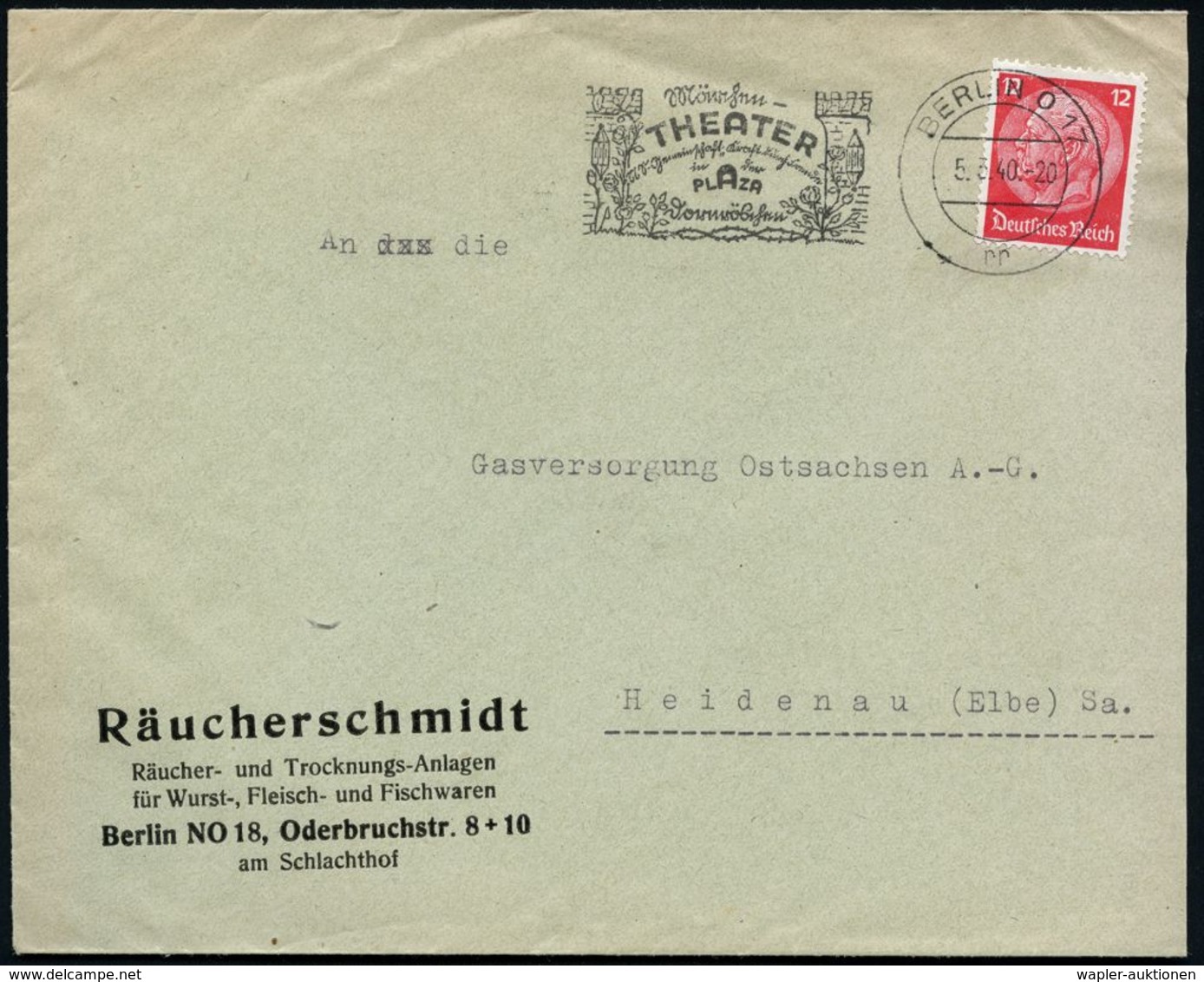BERLIN O17/ Rr/ Märchen-/ THEATER/ .."K.d.F."/ In D./ PLAZA/ Dornröschen 1940 (5.3.) Seltener MWSt, Teils Sütterlin = 2  - Ecrivains