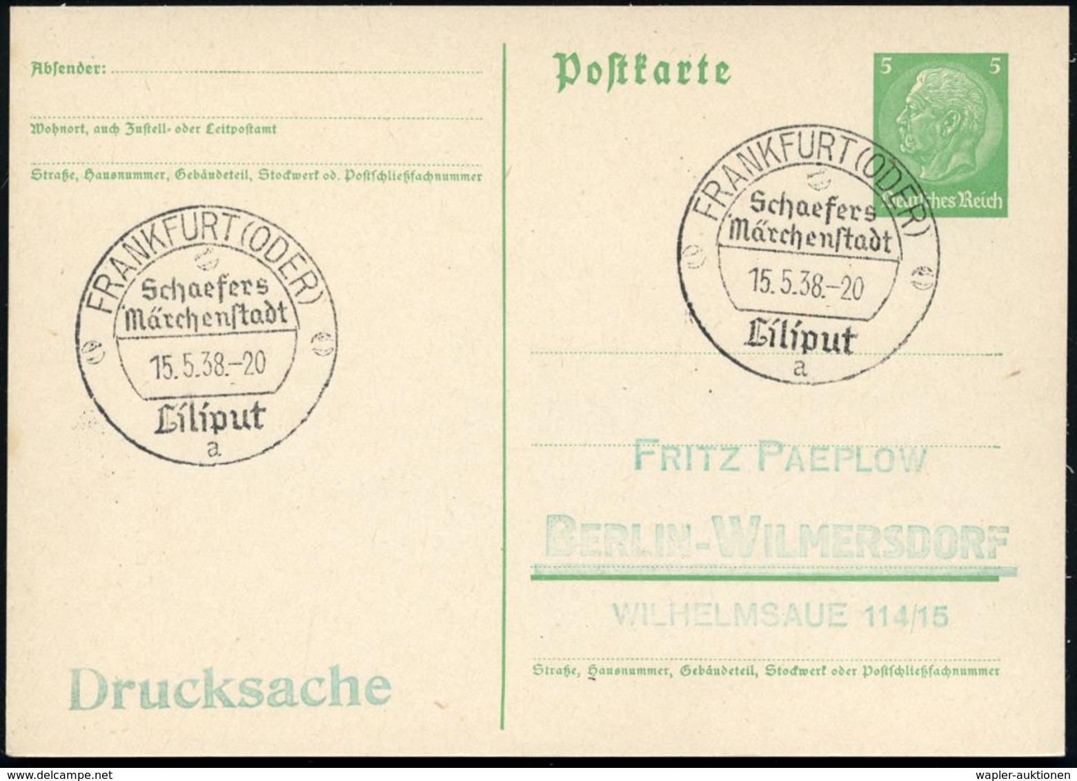 FRANKFURT (ODER)/ Schaefers/ Märchenstadt/ Liliput/ A 1938 (15.5.) SSt , Klar Gest. Inl.-Kt. (Bo.11 ,Finaltag) - Diverse - Cirque