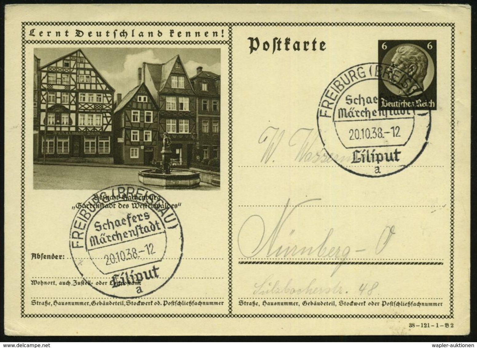 FREIBURG (BREISGAU)/ Schaefers/ Märchenstadt/ Liliput/ A 1938 (20.10.) Seltener SSt = Wanderstempel , Klar Gest. Inl.-Kt - Cirque