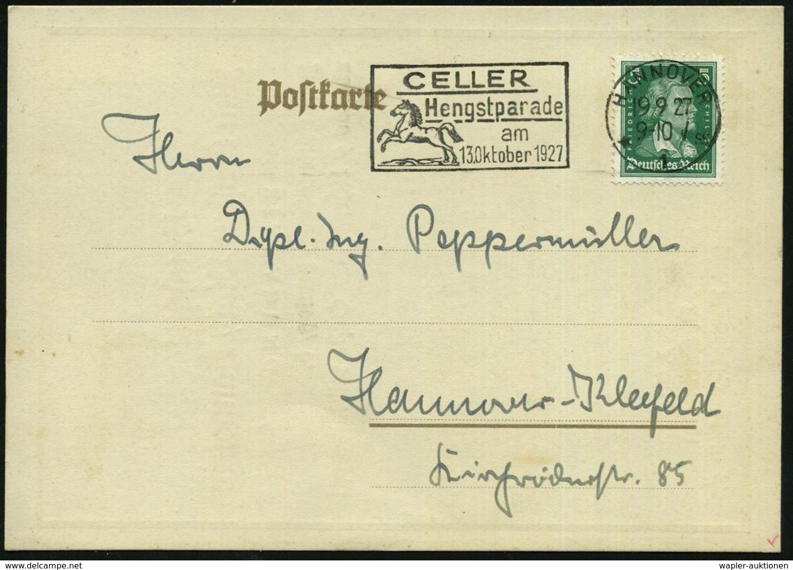 Hannover 1 1927 (19.9.) Dekorative Einladungs-Kt.: "Bauhütte Zum Weißen Blatt.." (Hüttenabend) Seltene Ortskt. (Bo.15 A  - Freimaurerei