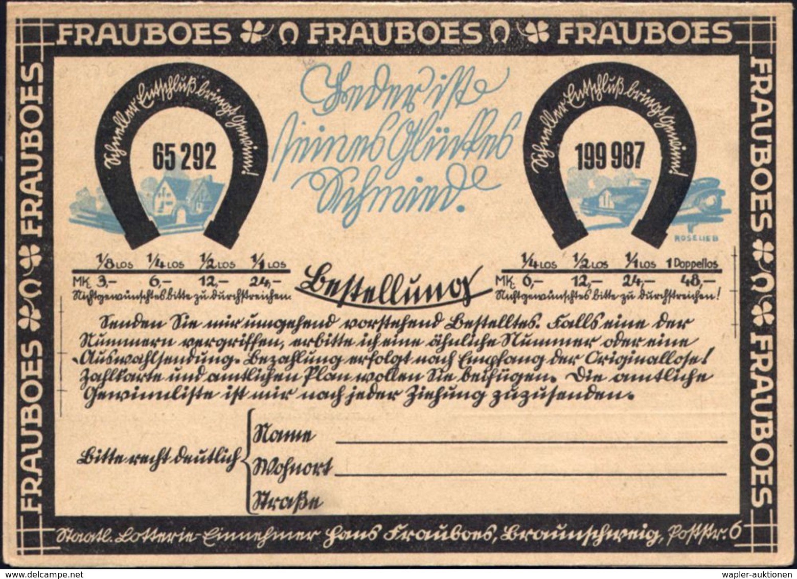 Braunschweig 1927 (18.3.) PP 5 Pf + 5 Pf. Schiller, Grün: Staatl. Lotterie-Einnahme Hans Frauboes Mit Antwort-Karte Komp - Non Classés