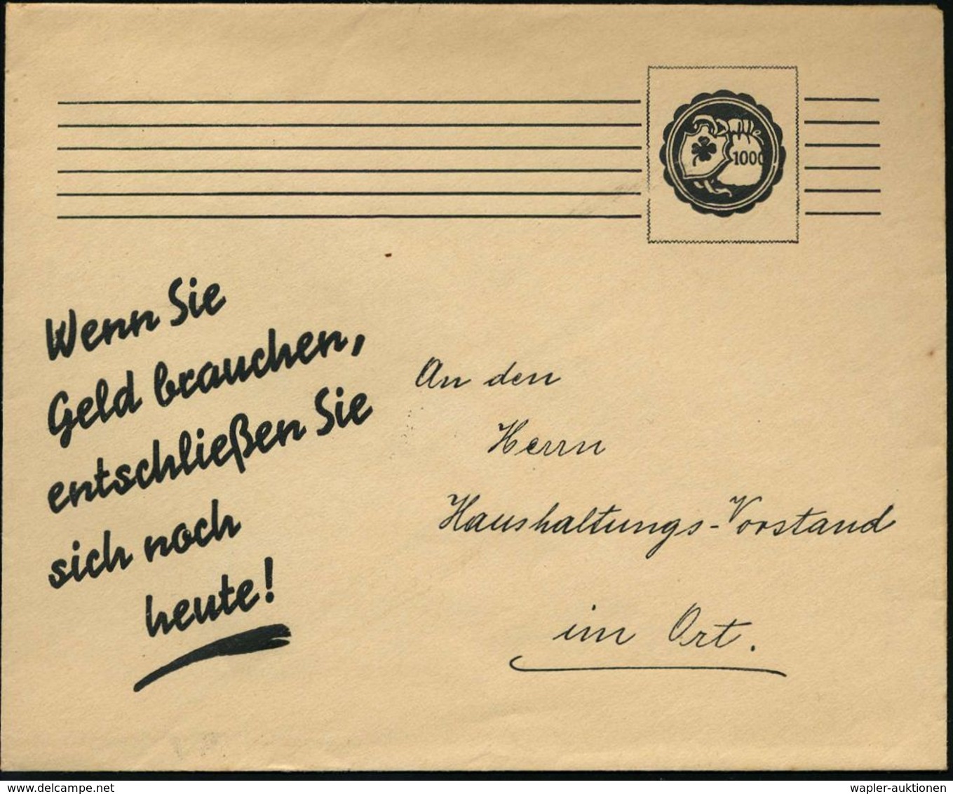 DEUTSCHES REICH 1935 (ca.) Postwurfsendung Mit Marken- U. Stempel-Imitation: Wenn Sie Geld Brauchen.. (Geldsack, Kleebla - Non Classés