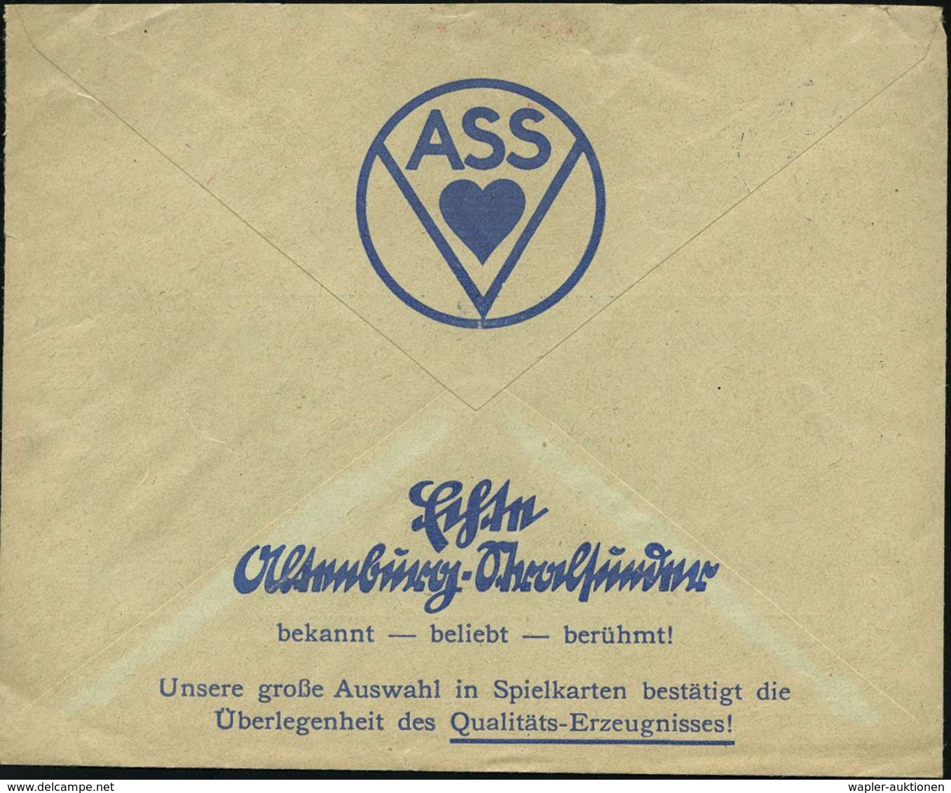 ALTENBURG/ (THÜRING)2/ ASS/ Echte/ Altenburg Stralsunder/ Spielkarten.. 1933 (12.4.) AFS = Spitze Vom Herz-Ass , Motivgl - Non Classés