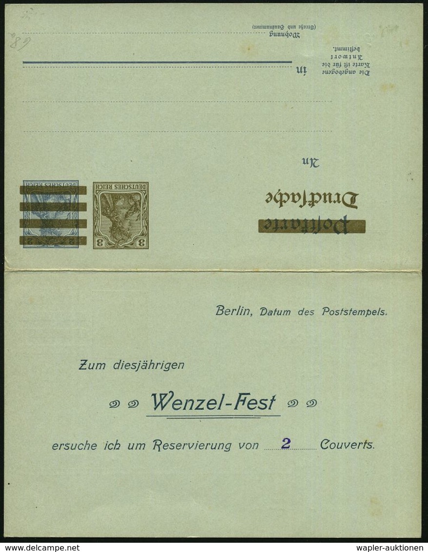 Berlin 1906 3 Pf./2 Pf. + 3 Pf./2 Pf. Germania, Antwort-P. + Zudruck: SKATVEREINIGUNG "GROSS" (Skatabend Fällt Aus) Unge - Non Classés