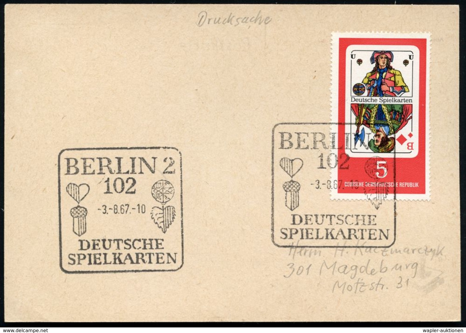 102 BERLIN 2/ DEUTSCHE/ SPIELKARTEN 1967 (3.8.) SSt = Deutsche Spielkarten-Symbole Auf EF 5 Pf. "Deutsche Spielkarten" , - Non Classés