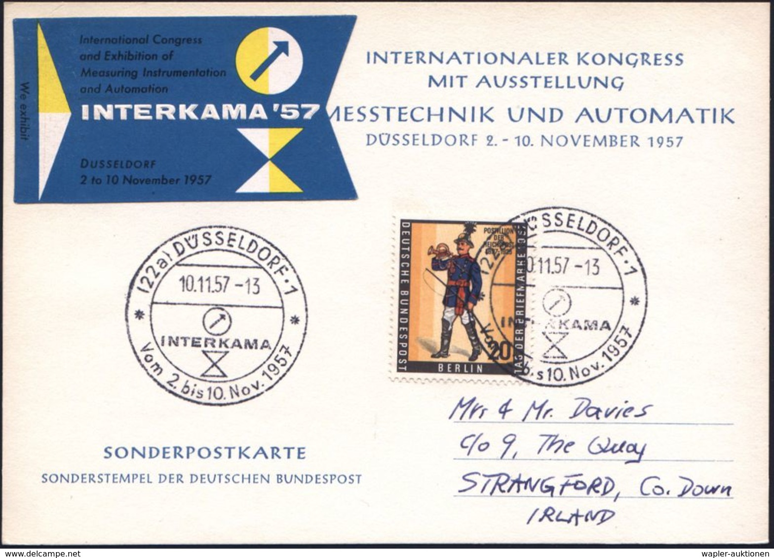 (22a) DÜSSELDORF 1/ INTERKAMA 1957 (10.11.) SSt Auf Sonder-Kt.: INTERKAMA Internat. Kongress Messtechnik U. Automatik (M - Non Classificati