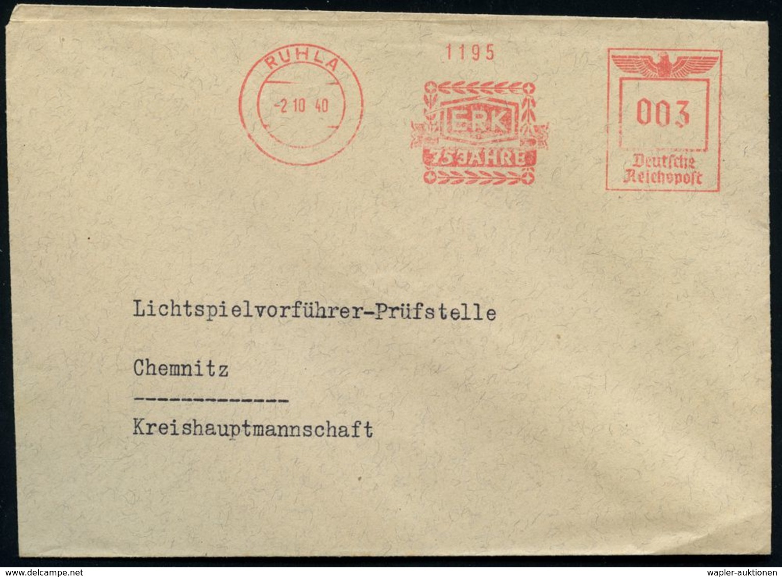 RUHLA/ E R K/  75 JAHRE 1940 (2.10.) Jubil.-AFS (Lorbeer) Klar Auf Fern-Bf. (Dü.E-5CGh) - UNRRA, UNHCR & Menschenrechte  - Horlogerie