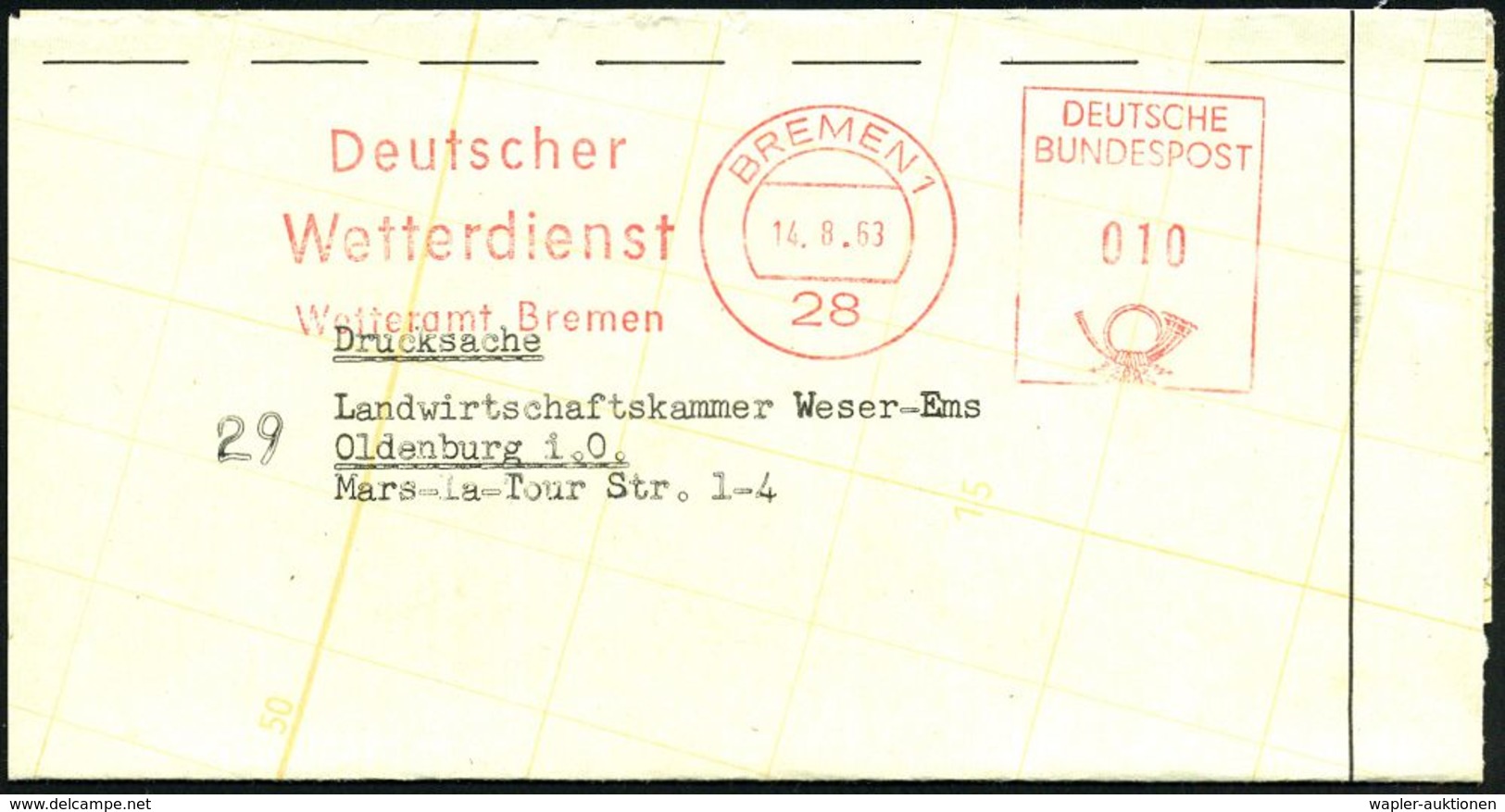 28 BREMEN 1/ Deutscher/ Wetterdienst/ Wetteramt Bremen 1963 (14.8.) AFS + Viol. Abs.-4L: Wetteramt Bremen/ ..Flughafen K - Climat & Météorologie
