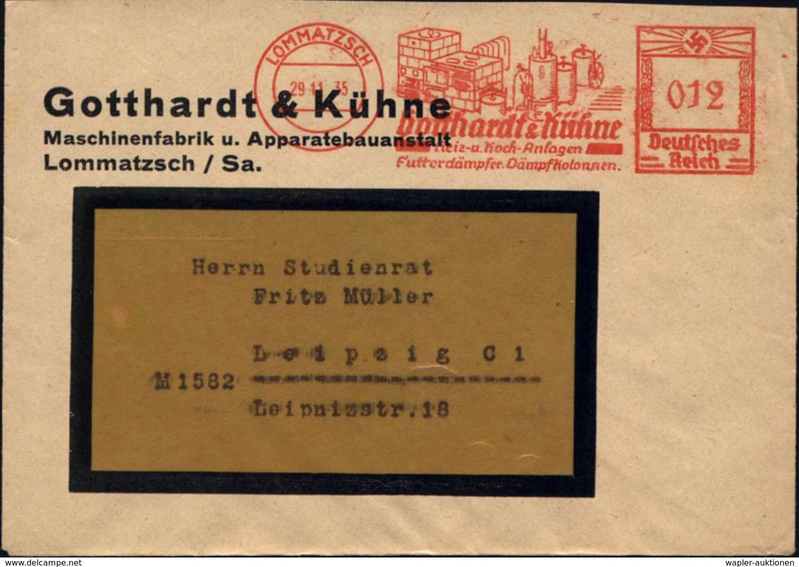 LOMMATZSCH/ Gotthard & Kühne/ Heiz- U.Kochanlagen/ Futterdämpfer-Dämpfkolonnen 1935 (29.11.) Dekorativer AFS = Herde, He - Non Classés