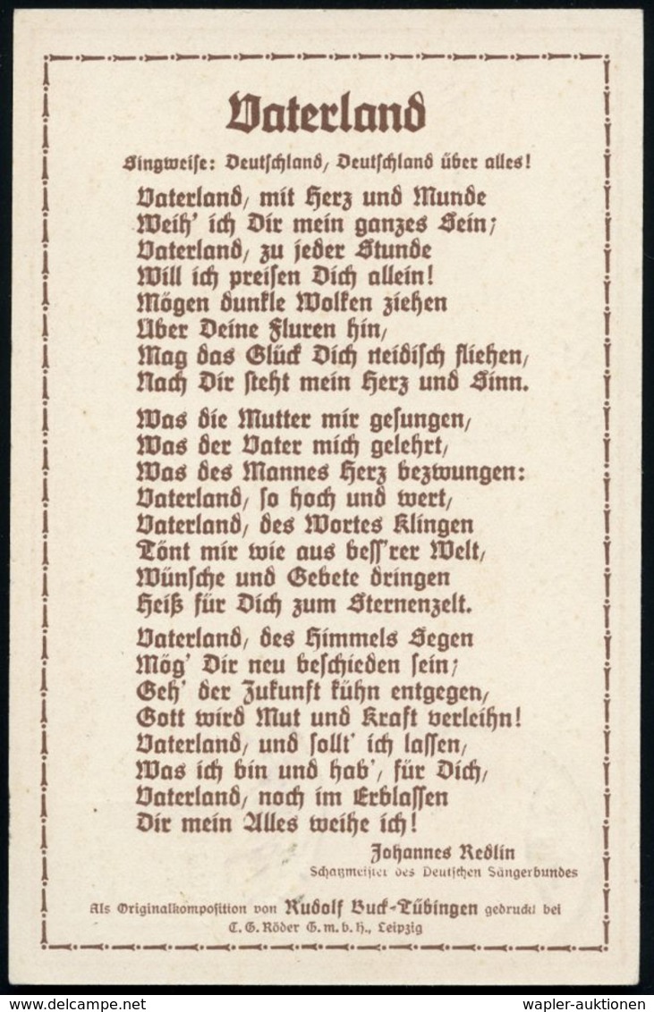 HANNOVER/ ***/ Neuntes Deutsches Sängerbundesfest 1924 (26.8.) SSt Auf PP 5 Pf. Adler, Grün: "Vaterland",  Singweise: De - Musique