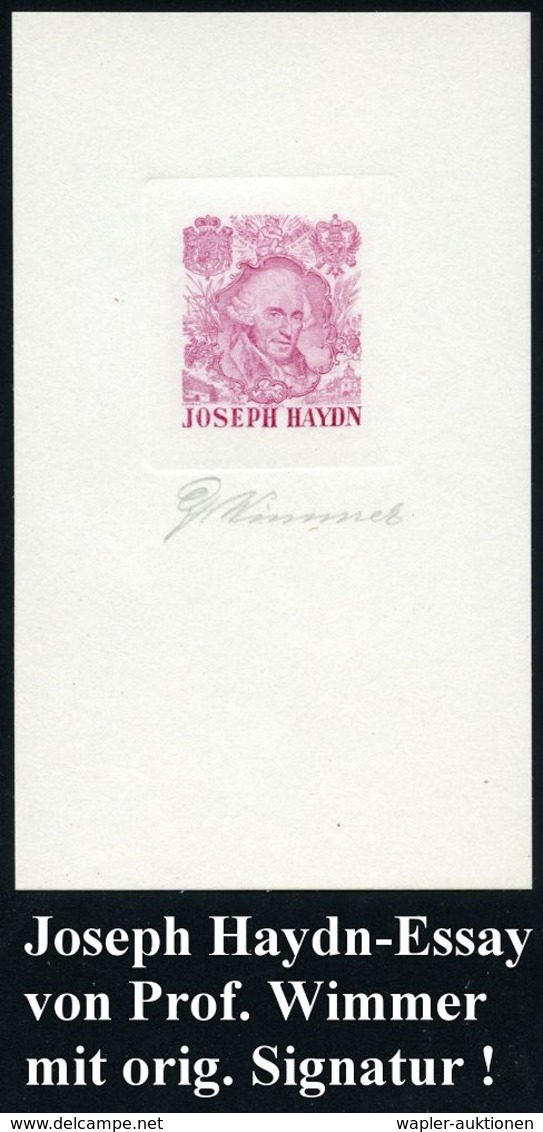 ÖSTERREICH 1959 Joseph Haydn-Essay Ohne Wertziffer In Violett, Luxus-Einzelabzug Von Prof. G.Wimmer A.ungummiertem Karto - Musique