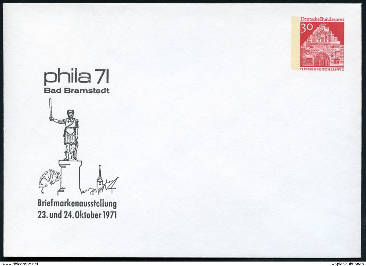 Bad Bramstedt 1971 (Okt.) PU 30 Pf. Bauwerke, Rot: Phila 71.. = Roland-Denkmal (aus Dem Rolands-Liedl) Ungebr. (Mi.PU 33 - Musique