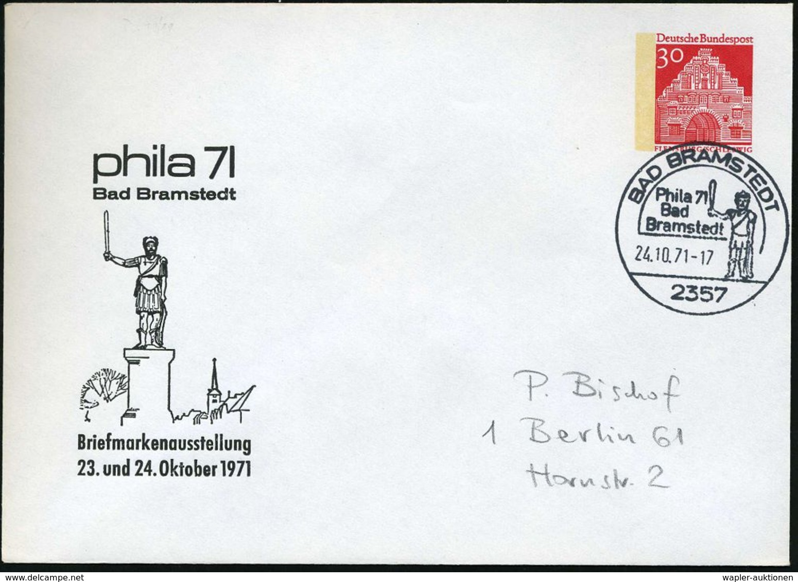 2357 BAD BRAMSTEDT/ Phila 71 1971 (24.10.) SSt = Roland Auf Motivgl. PU 30 Pf. Bauwerke, Rot: Phila 71: Roland-Denkmal ( - Musique