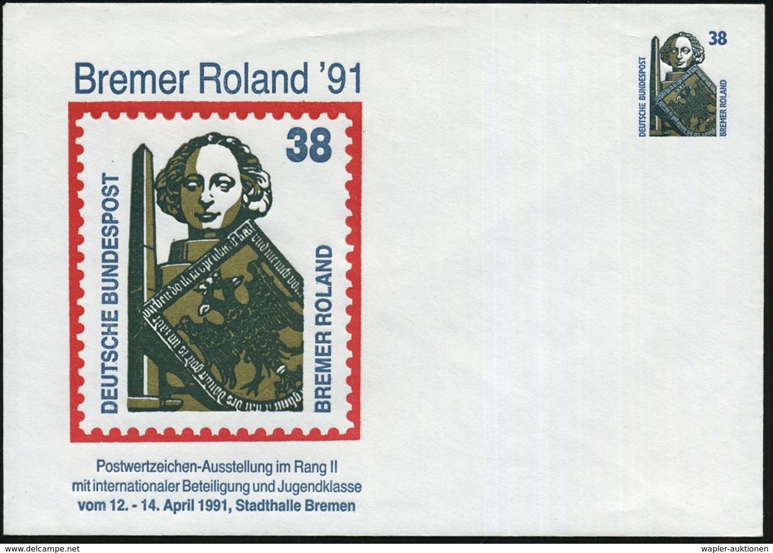 Bremen 1991 (April) PU 38 Pf. Roland: BREMER ROLAND (38 Pf.-Dauerserie) Ungebr. (Mi.PU 315/19) - Weltraum & Raumfahrt /  - Musique